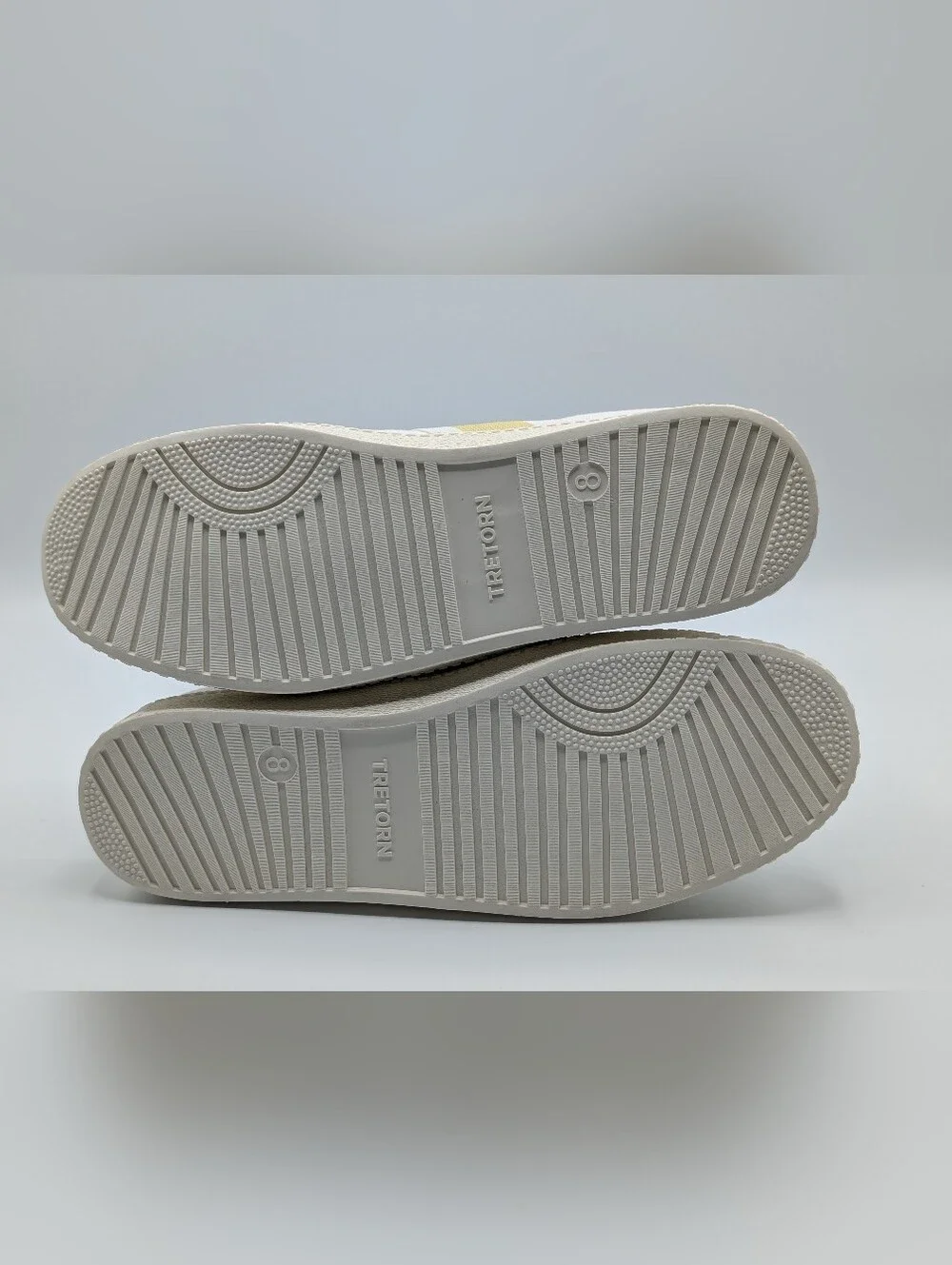 Tretorn Women's 8 White Canvas Sneakers with Yellow & Gray Accent Slip On Nylite